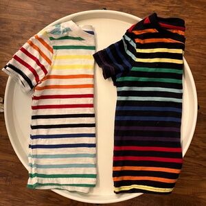 Two Primary Kids Brand short-sleeved, striped tees.
